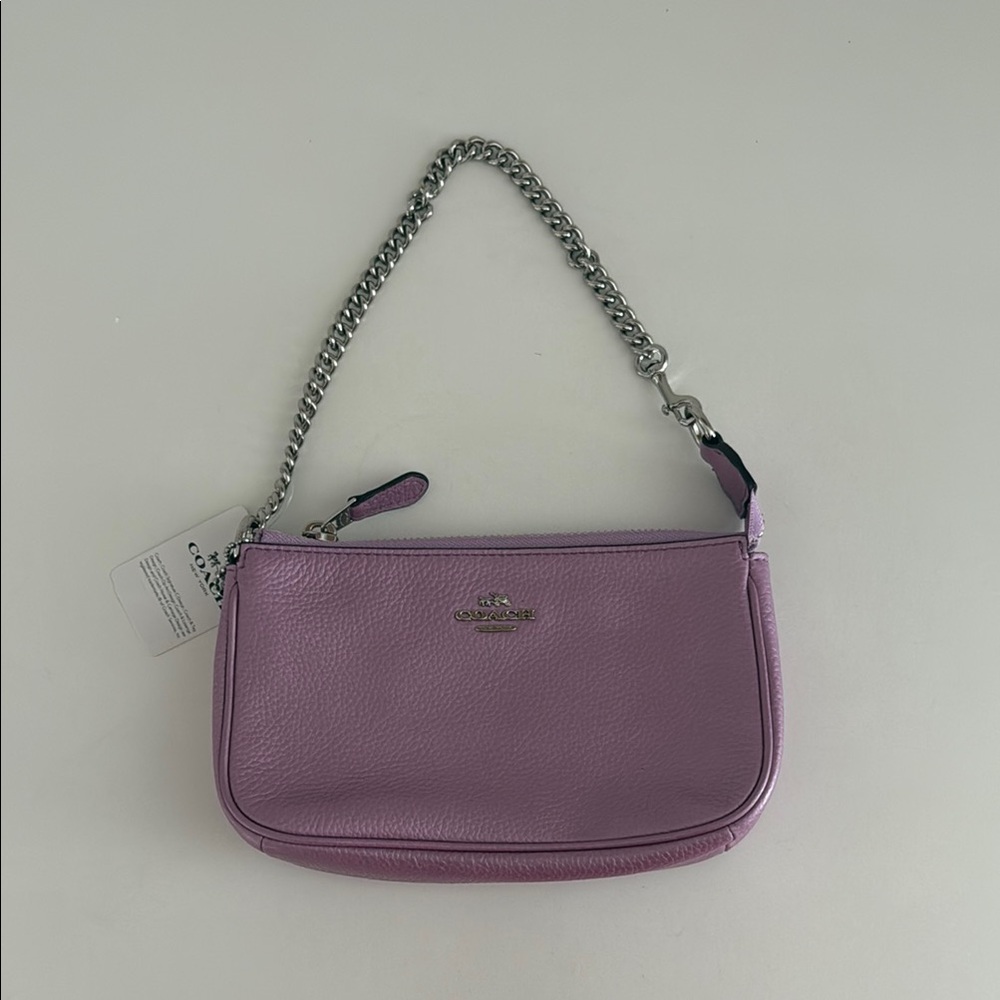 Coach Lavender Leather Wristlet with Chain Strap (NEW)